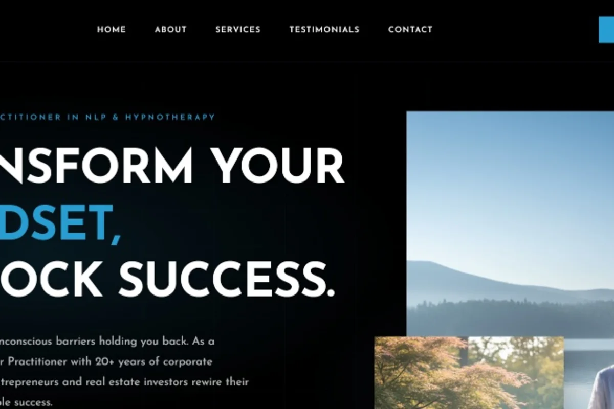 That's Right Coaching homepage headlining a mindset transformation offer from an NLP and hypnotherapy practitioner
