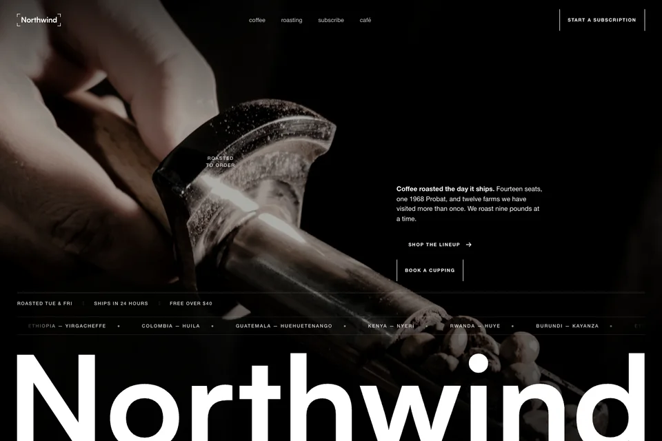 Northwind Coffee Roasters homepage hero