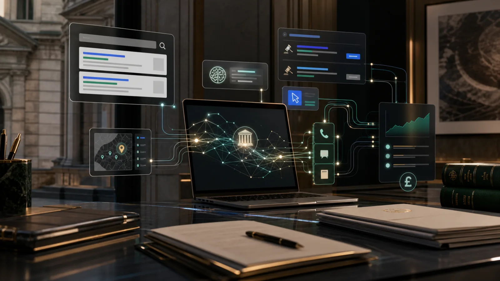 Search and analytics dashboard for law firm growth